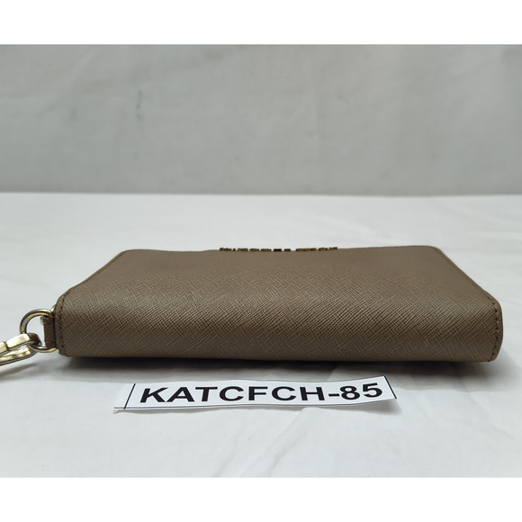 Michael Kors Taupe Gray Leather Zip Around Credit Card ID Window Wallet - Picture 6 of 16